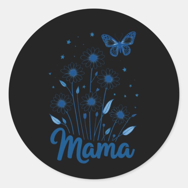 Adesivo Script Floral Mama com Borboleta Azul (Frente)