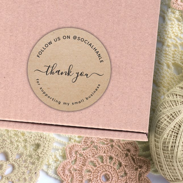 Adesivo  Script kraft thank you social handle  (Criador carregado)