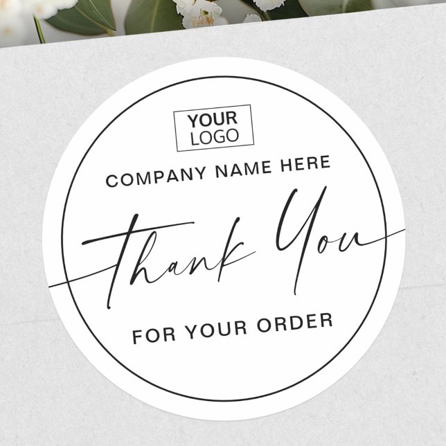 Adesivo Script manuscrito adicione o logoobrigado de negóc (Handwritten script add logo business thank you classic round sticker)