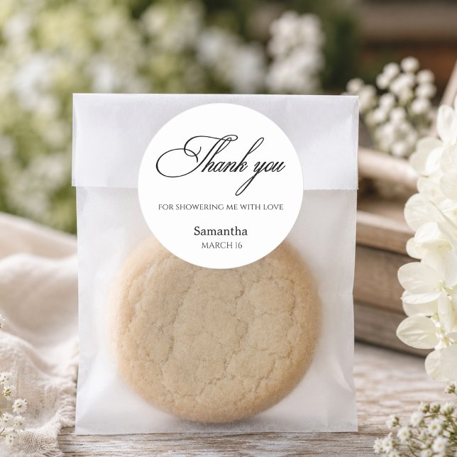 Adesivo Script Minimalista de Agradecimento (Minimalist Thank You Script Classic Round Sticker)