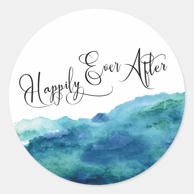 Adesivo Script Moderno Feliz Para Sempre Após Azul Azul Aq (Frente)