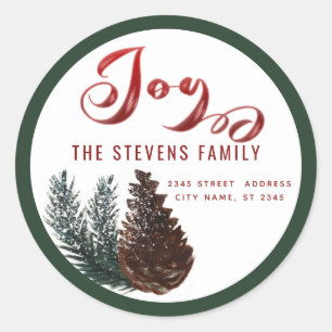 Adesivo Script moderno joy snow pine cone branch classic r