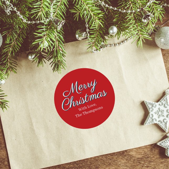 Adesivo Script Personalizado Feliz Natal  (Merry Christmas Calligraphy Script Red Sticker)