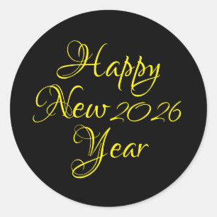Adesivo Script Preto e Amarelo do feliz ano novo 2026