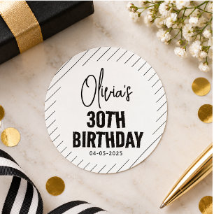 Adesivo Script Preto Moderno Aniversário de 30 anos Chic e