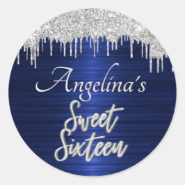 Adesivo Script Sweet 16 Birthday Silver Glitter Blue