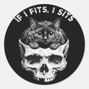 Adesivo Se couber sento caveira de gato preto meme minimal
