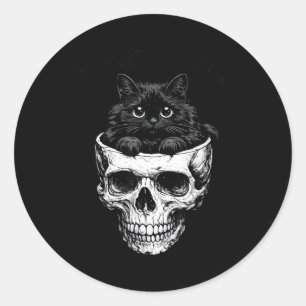 Adesivo Se serve senta caveira de gato preto gótico engraç