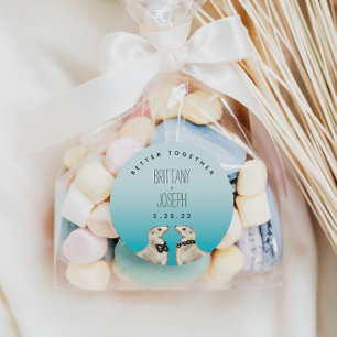 Adesivo Sea Lions Teal Blue Modern Casamento Clássico Ron