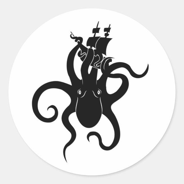 Adesivo Sea Monster Blue e Black Kraken com navio (Frente)