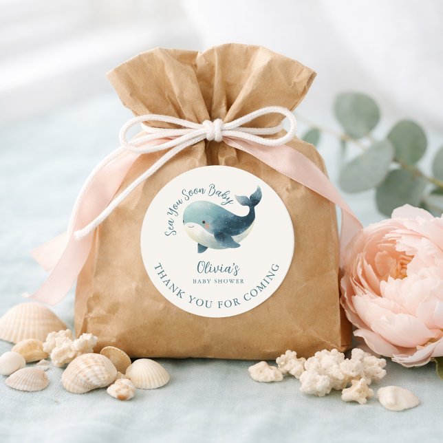 Adesivo Sea You Soon Whale Ivory Thank You Baby Shower (Criador carregado)