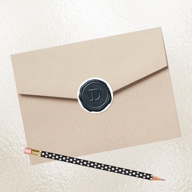 Adesivo Seal de Cera Silver Blue Monograma D Inicial (Criador carregado)