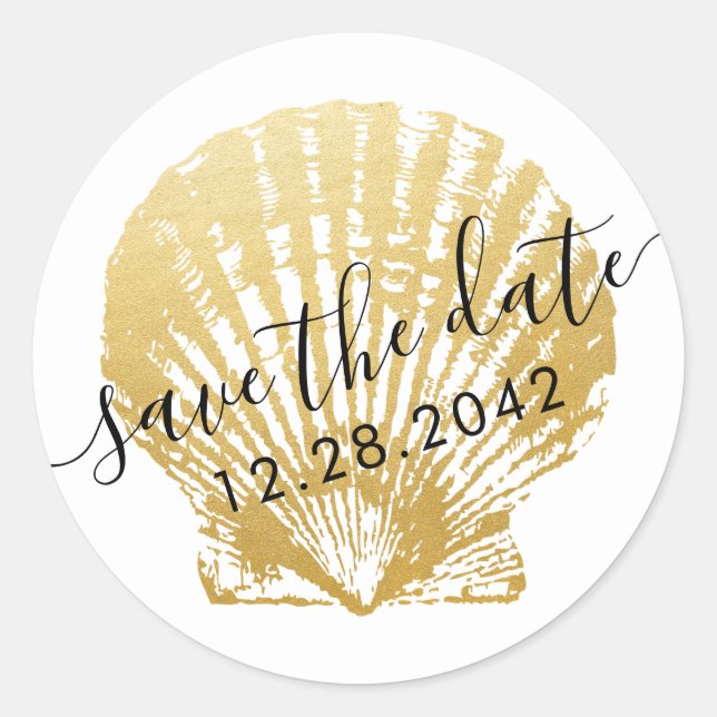 Adesivo Seashell Beach Weding Favor & Invitation Stickers (Frente)