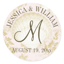 Seashell Vintage Beach Casamento Monograma Rosa