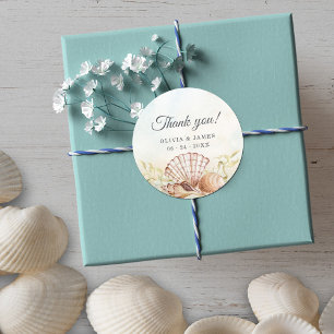 Adesivo Seashells Beach Tropical Obrigado Casamento