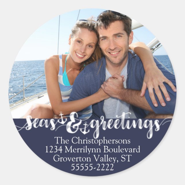 Adesivo SEAsons náuticos GREETINGS Endereço de devolução d (Frente)