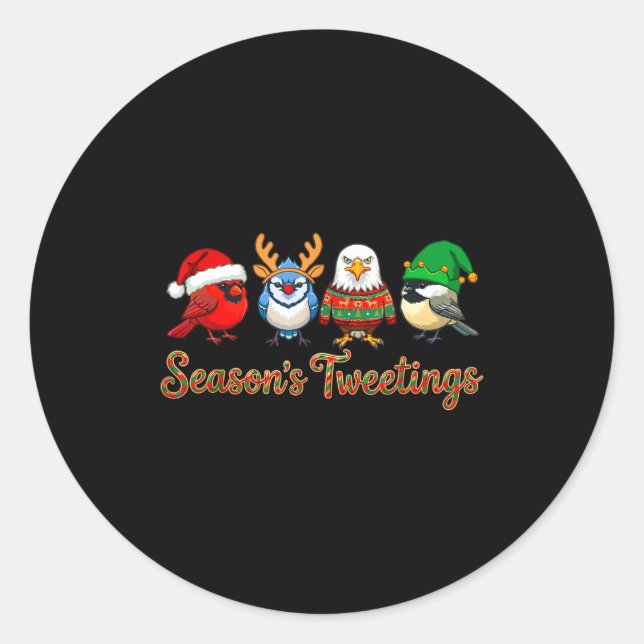Adesivo Season's Tweetings Funny Christmas Birdwatcher Squ (Frente)