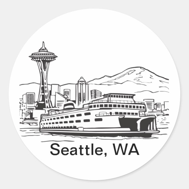 Adesivo Seattle Ferry & Skyline Line Art Washington (Frente)