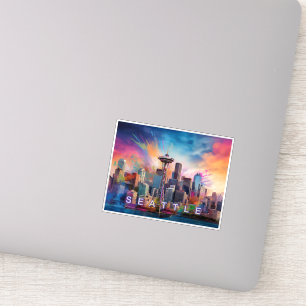 Adesivo Seattle Skyline Abstrato Art