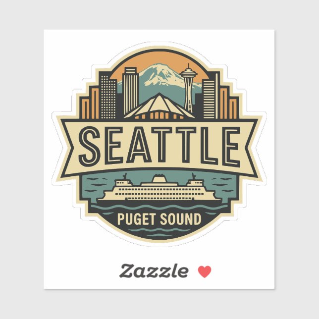 Adesivo Seattle Skyline Washington USA Retro Badge (Folha)