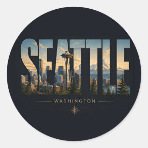 Adesivo Seattle Washington Agulha Espacial Montanha Horizo
