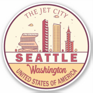 Adesivo Seattle Washington City Skyline Emblem
