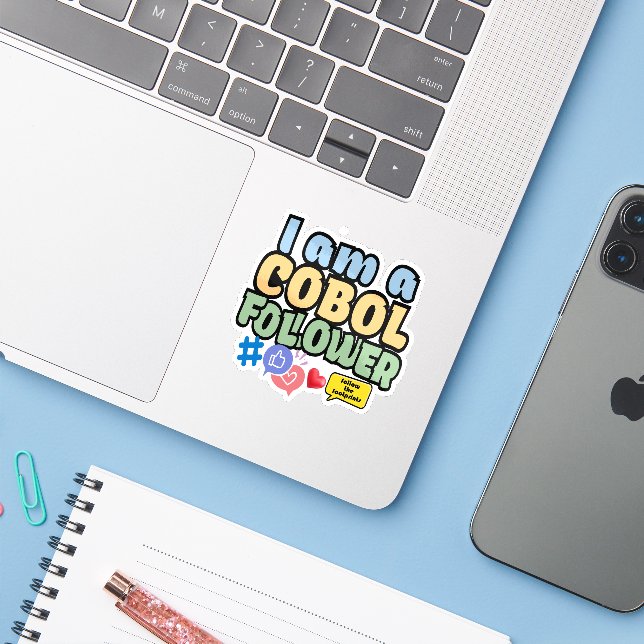 Adesivo Seguidor da Linguagem de Programação Cobol (Notebook com iPhone)