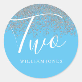 Adesivo Segundo aniversário Azul do Silver Glitter Boys