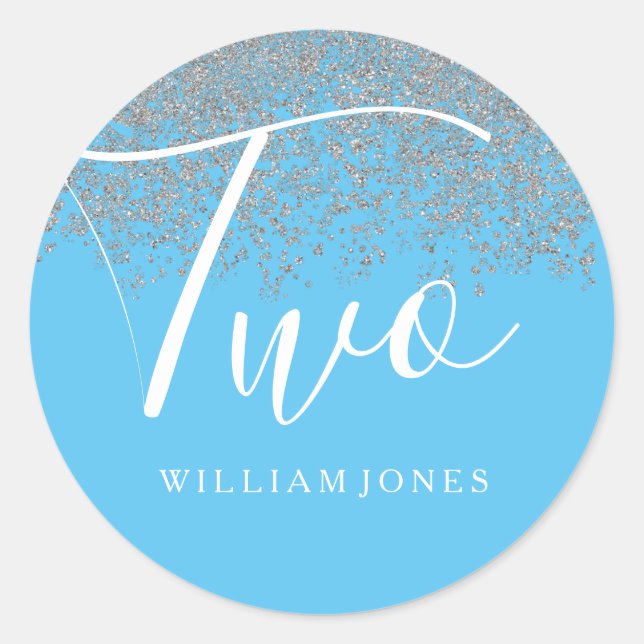 Adesivo Segundo aniversário Azul do Silver Glitter Boys (Frente)