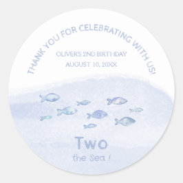 Adesivo segundo aniversário azul-mar peixe doce obrigado v