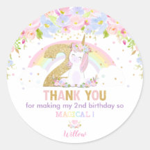 Segundo aniversário Cute Rainbow Unicorn Obrigado