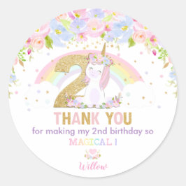 Adesivo Segundo aniversário Cute Rainbow Unicorn Obrigado