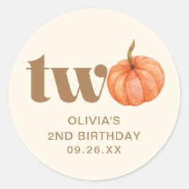 Adesivo Segundo aniversário de Abóbora de Aquarela de Boho