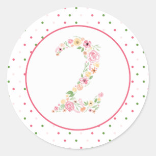 Adesivo Segundo aniversário dois floral da aguarela