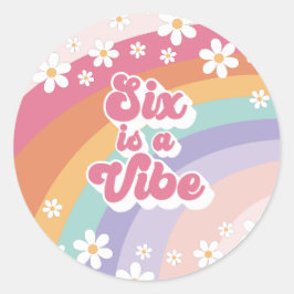 Adesivo Seis é um Vibe Retro Arco-íris 6º Aniversário