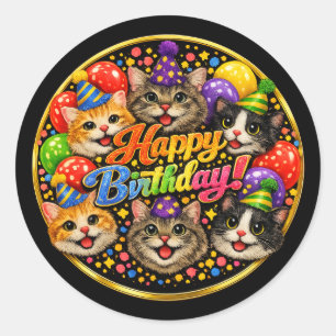 Adesivo Seis Gatos Desejando um Feliz Aniversário com Aleg