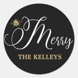 Adesivo Seja Feliz Feriado Envelope Selo, Preto e Dourado