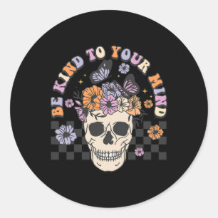 Adesivo Seja gentil Com A Sua Mente, Crânio Retro Floral H