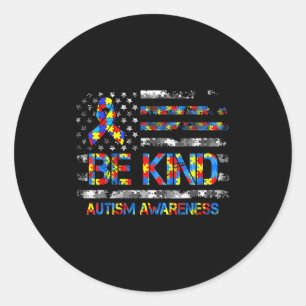 Adesivo Seja gentil consciência do autismo bandeira americ