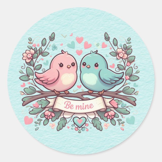 Adesivo Seja meu rosa e pássaros azuis (Frente)
