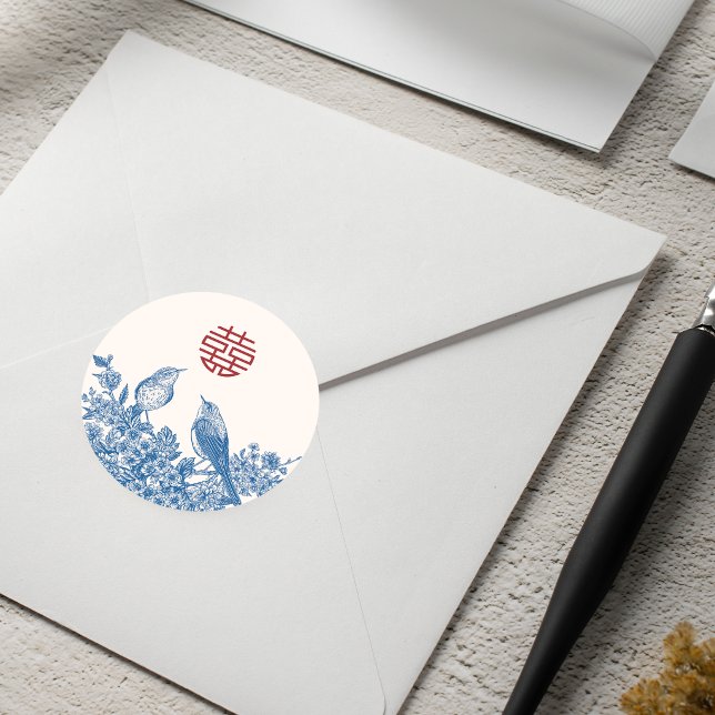 Adesivo Sela Envelope Casamento Chinês Mapgie Double Xi (Mapgie Double Xi Chinese Wedding Envelope Sealer Classic Round Sticker)