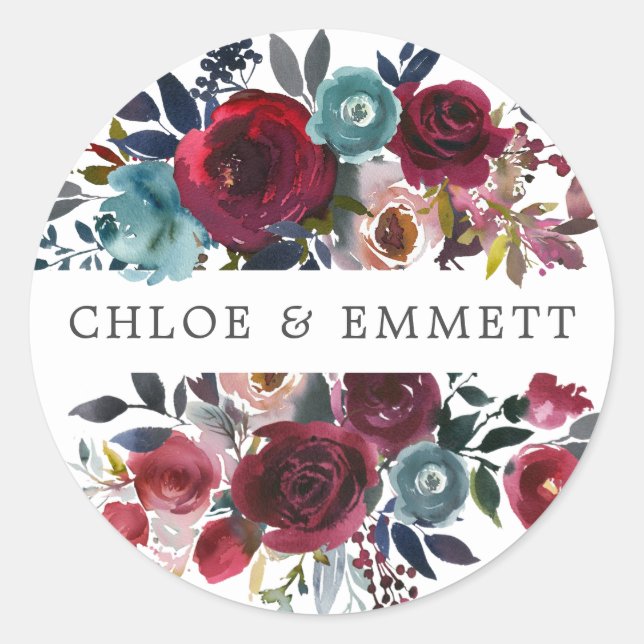 Adesivo Selagem de Envelope Floral Azul-Rosa Vermelho (Frente)