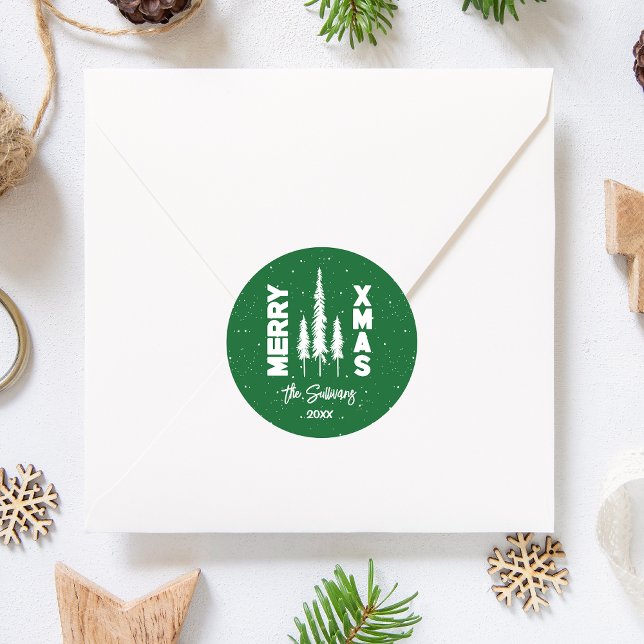 Adesivo Seletor de Envelope Xmas Verde e Branco (Green Modern Merry Christmas envelope seal to adorn your mailings this season. Buy now!)