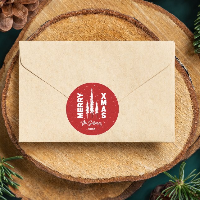 Adesivo Seletor de Envelope Xmas Vermelho e Branco (Customize your Merry Xmas envelope seal to enhance your mailings this season! Order today!)