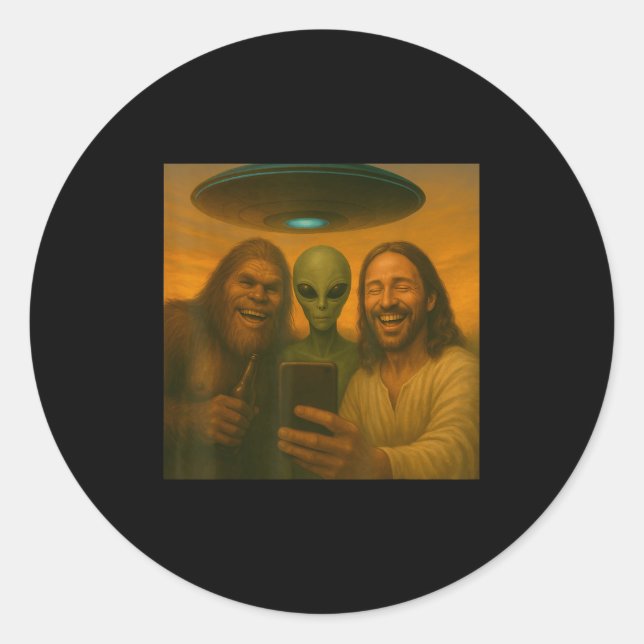 Adesivo Selfie Bigfoot Jesus Alienígena - Sasquas Criptid  (Frente)