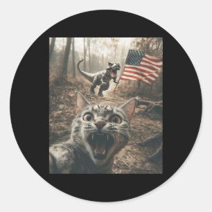 Adesivo Selfie de Gato Com Dinossauro Trex Bandeira Dos EU