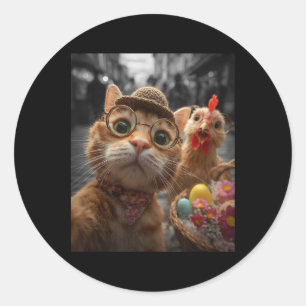 Adesivo Selfie de Gato e Galinha Ovos de Páscoa Vintage En