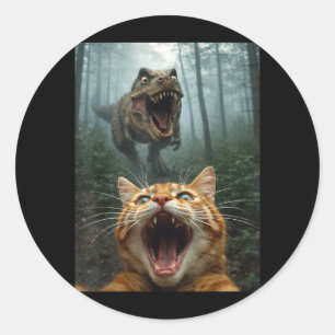 Adesivo Selfie de Gato Laranja com Dinossauro T-Rex Homens