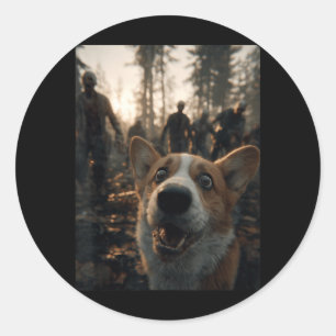 Adesivo Selfie Divertida de Corgi com Zumbis Floresta Assu