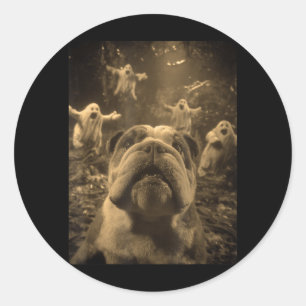 Adesivo Selfie do Bulldog Britânico Fantasmas Floresta Ass